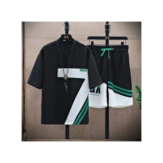 Men's Duo-Color T-Shirt & Shorts Set – 2-Piece Outfit in Black