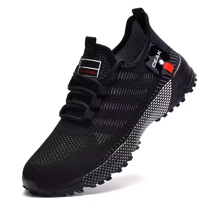 Men’s Mesh Athletic Sneakers – Lightweight EVA-Cushioned Shoes, Black & Red, for Running & Everyday Wear