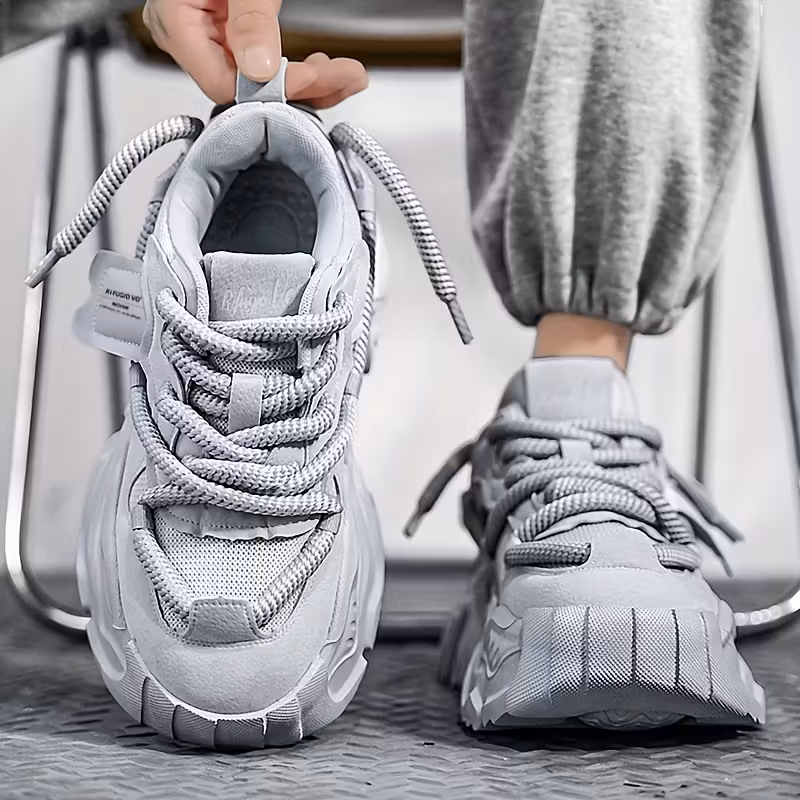 Men's Light Gray Breathable Mesh Chunky Sneakers with Hidden Height Increase, Casual Athletic Running Shoes