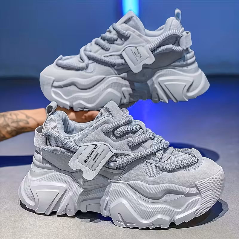 Men's Light Gray Breathable Mesh Chunky Sneakers with Hidden Height Increase, Casual Athletic Running Shoes