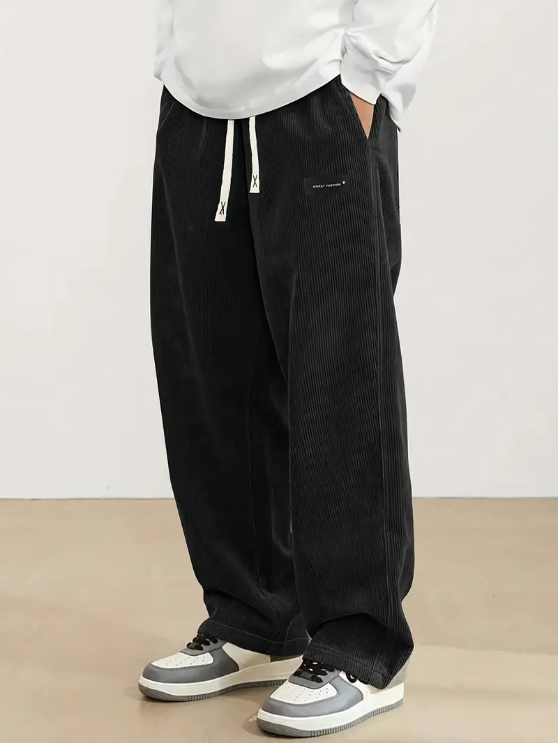 Men’s Green Corduroy Jogger Trousers – Relaxed Fit, Drawstring Waist, Straight Leg Casual Pants for Everyday Wear