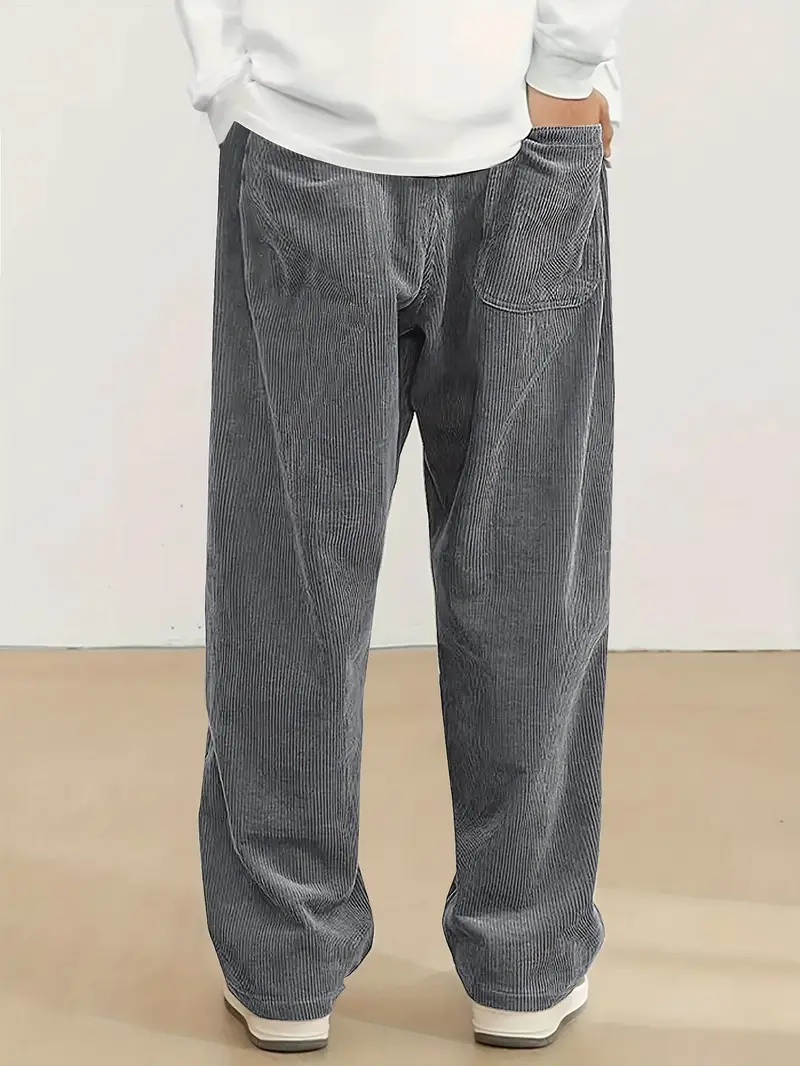 Men’s Green Corduroy Jogger Trousers – Relaxed Fit, Drawstring Waist, Straight Leg Casual Pants for Everyday Wear