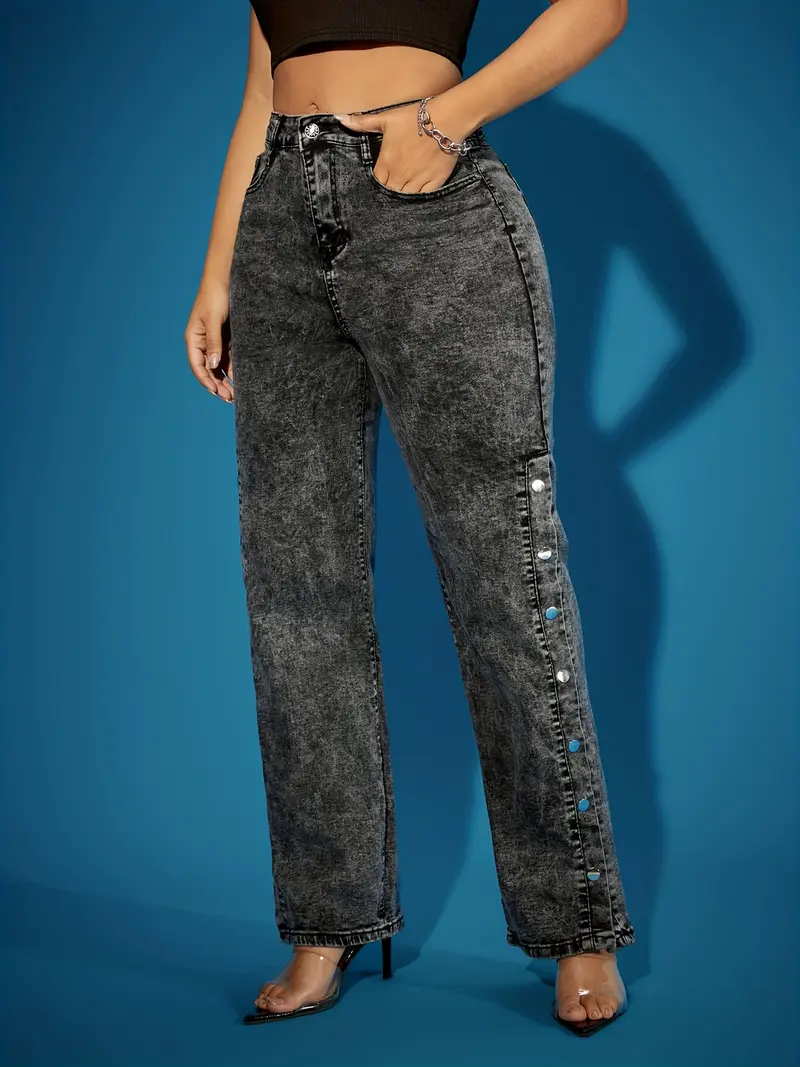 Women’s Retro Straight-Leg Jeans – High-Waist Denim with Button-Front Design, Classic Vintage Style for Everyday Casual Wear