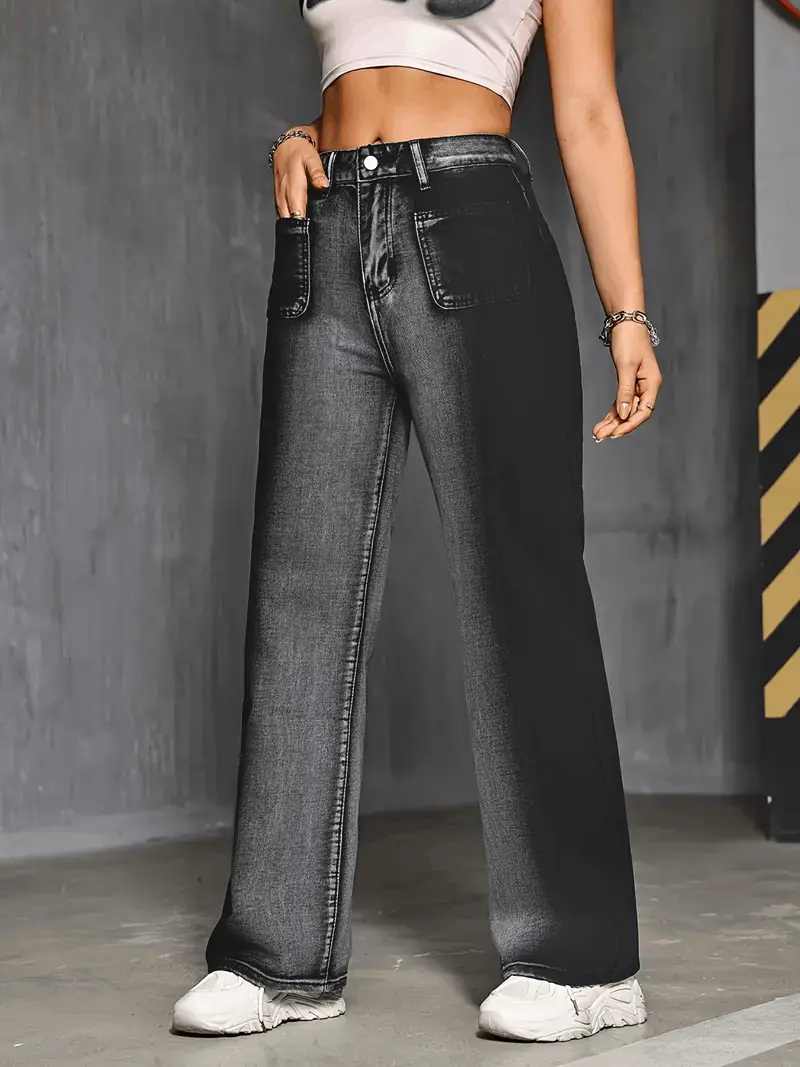 Women’s High-Waist Black Jeans – Stretchy Skinny Fit Straight-Leg Denim, Solid Non-See-Through Fabric with Button Closure, Perfect for Casual & Formal Wear