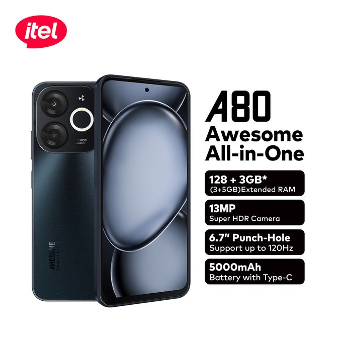 itel A80 6.7" 3GB RAM/128GB ROM 5000mAh 13MP 4G Android 14-Black