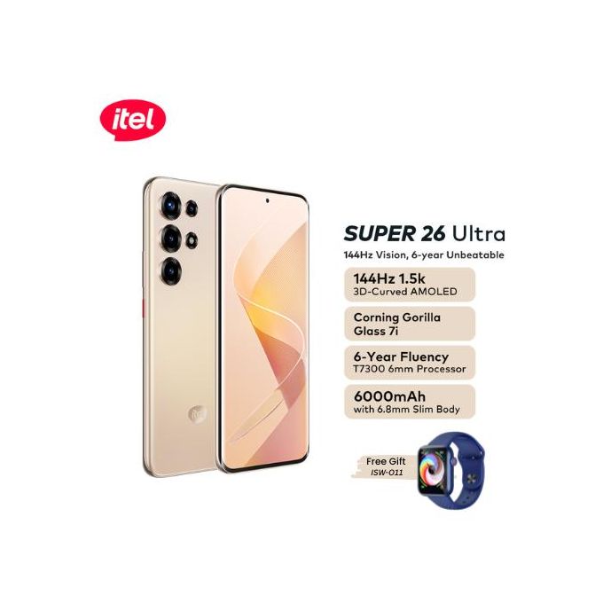 itel SUPER 26Ultra 6.78" 3D-Curved Amoled,144HZ , 6000mah 256GB - Pink Gold + Free itel Smartwatch ISW-011