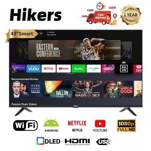 Hikers 43'' Inches Frameless FHD Smart LED TV Android 14 (1GB+8GB) + Dual HDMI + Wi-Fi + 1 Year Warranty - Black