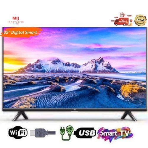 Mi+ (MiJ) 32'' Inches Smart Digital Satellite Frameless HD LED TV , Andriod 14 OS (1G+8G), HDMI x3, USB x2, Earphone Out x1 - Black + 12 MONTHS WARRANTY- Black (MIJ-D3220A)