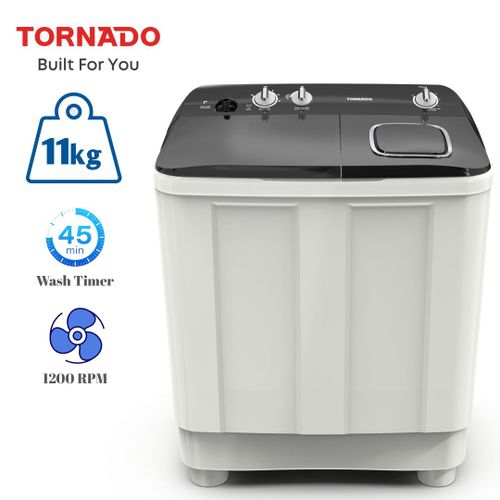 Tornado 11Kg Twin Tub Washing Machine Max Spin Speed : 1200 RPM -With 2 Motors White - TMH-HS22C(WK)