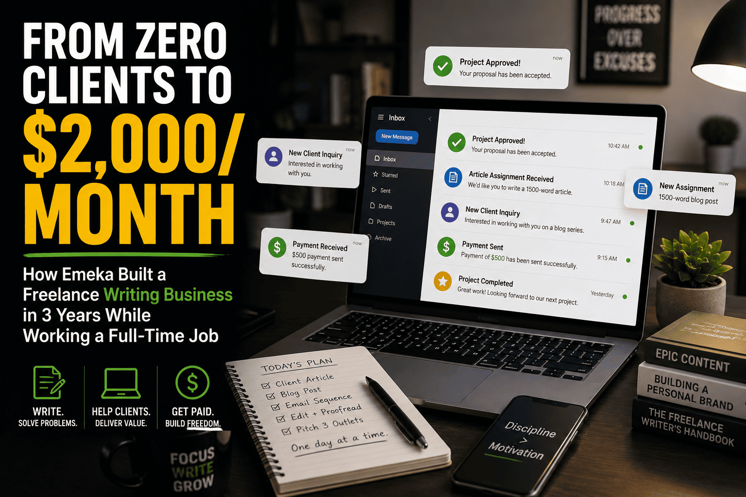 How Emeka Built a $2,000/Month Freelance Writing Business in 3 Years While Working a Full-Time Job