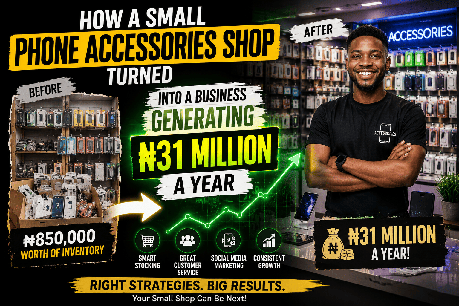 How a Small Phone Accessories Shop Turned ₦850,000 Worth of Inventory Into a Business Generating ₦31 Million a Year