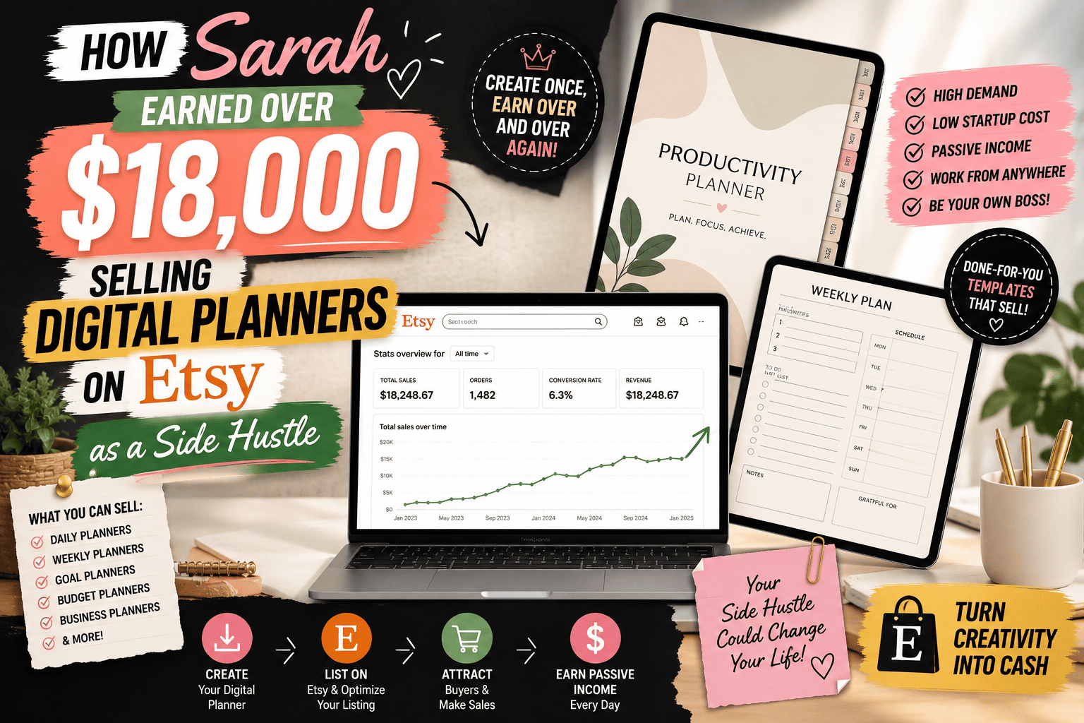 How Sarah Earned Over $18,000 Selling Digital Planners on Etsy as a Side Hustle